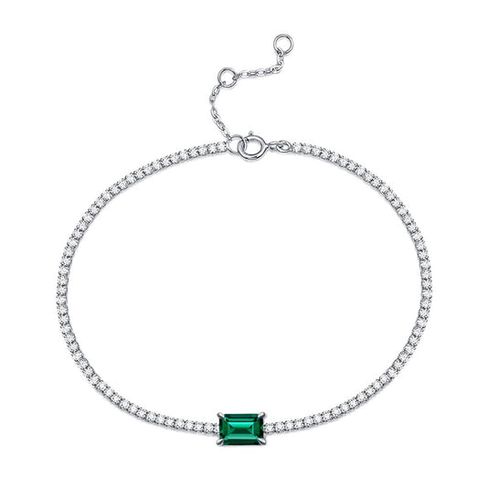 OliyaDesign 1.25Ct Lab-Grown Emerald 925 Sterling Silver 5*7 Vintage Bracelet