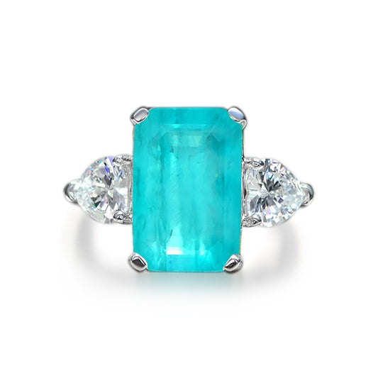 OliyaDesign 925 Sterling Silver 5-Carat Synthetic Paraiba Rectangular 8*12 High-Carbon Diamond Ring