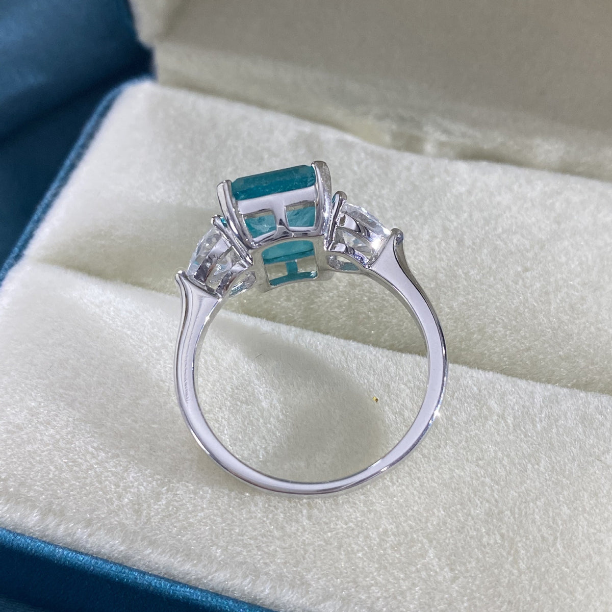 OliyaDesign 925 Sterling Silver 5-Carat Synthetic Paraiba Rectangular 8*12 High-Carbon Diamond Ring