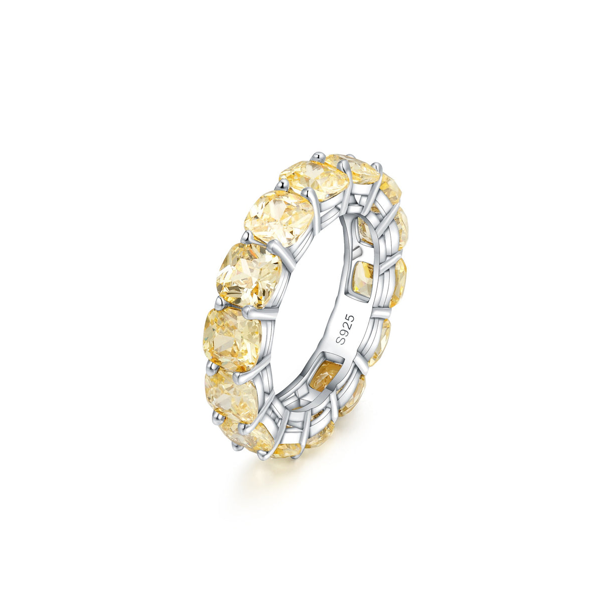 OliyaDesign 925 Sterling Silver 0.75Ct Square 5*5cm Pale Yellow Women'S Ring