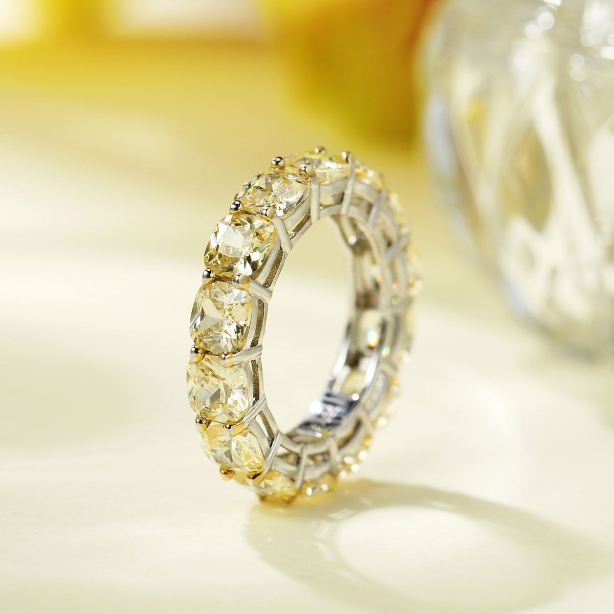 OliyaDesign 925 Sterling Silver 0.75Ct Square 5*5cm Pale Yellow Women'S Ring