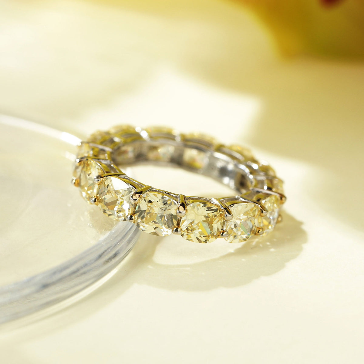 OliyaDesign 925 Sterling Silver 0.75Ct Square 5*5cm Pale Yellow Women'S Ring