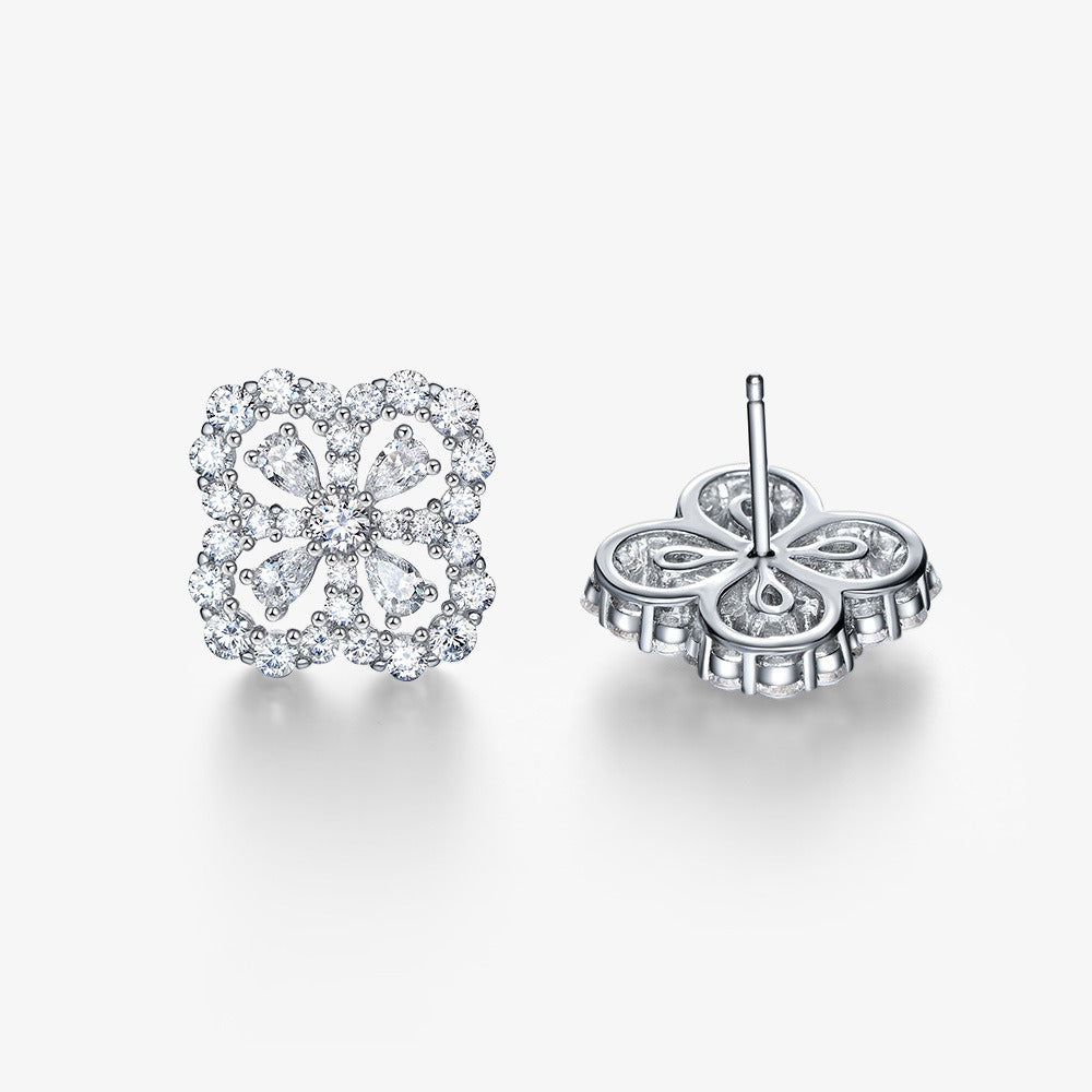 OliyaDesign 3*4 Four-Leaf Clover 925 Sterling Silver Stud Earrings