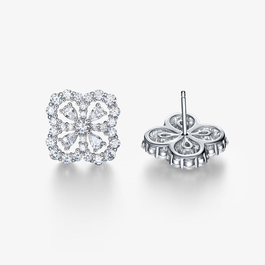 OliyaDesign 3*4 Four-Leaf Clover 925 Sterling Silver Stud Earrings