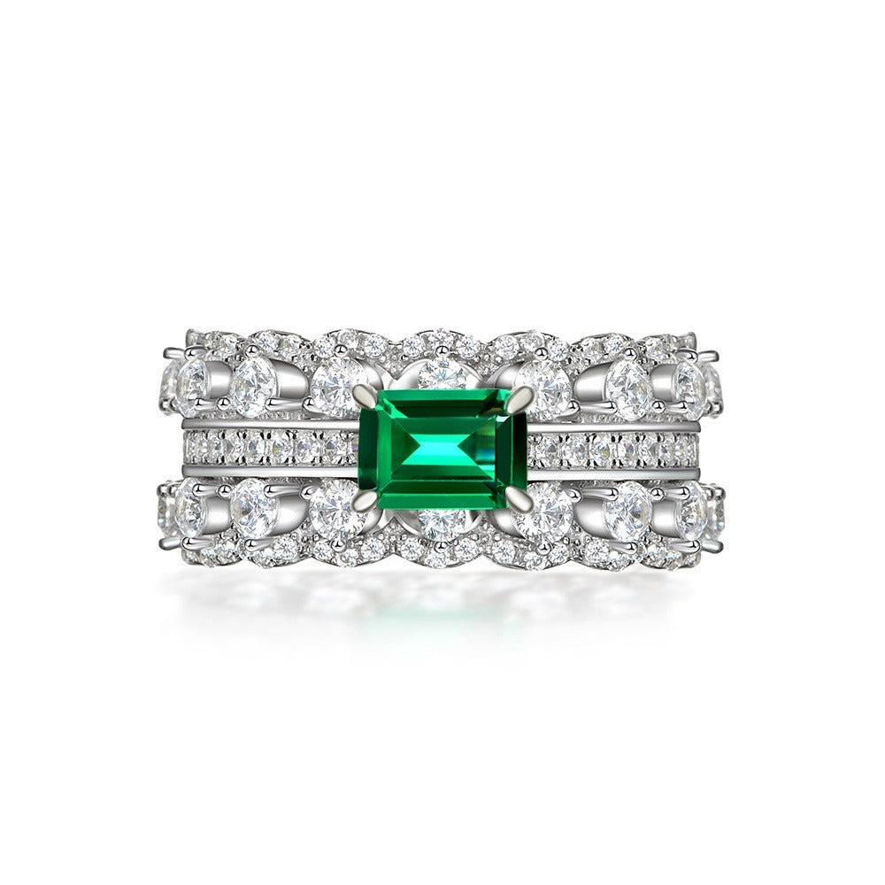 OliyaDesign 5*7mm S925 Sterling Silver Green Diamond Rectangular 1ct Band Ring