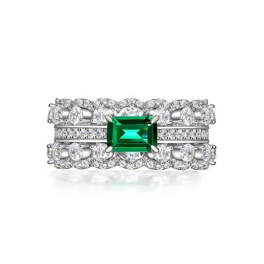 OliyaDesign 5*7mm S925 Sterling Silver Green Diamond Rectangular 1ct Band Ring