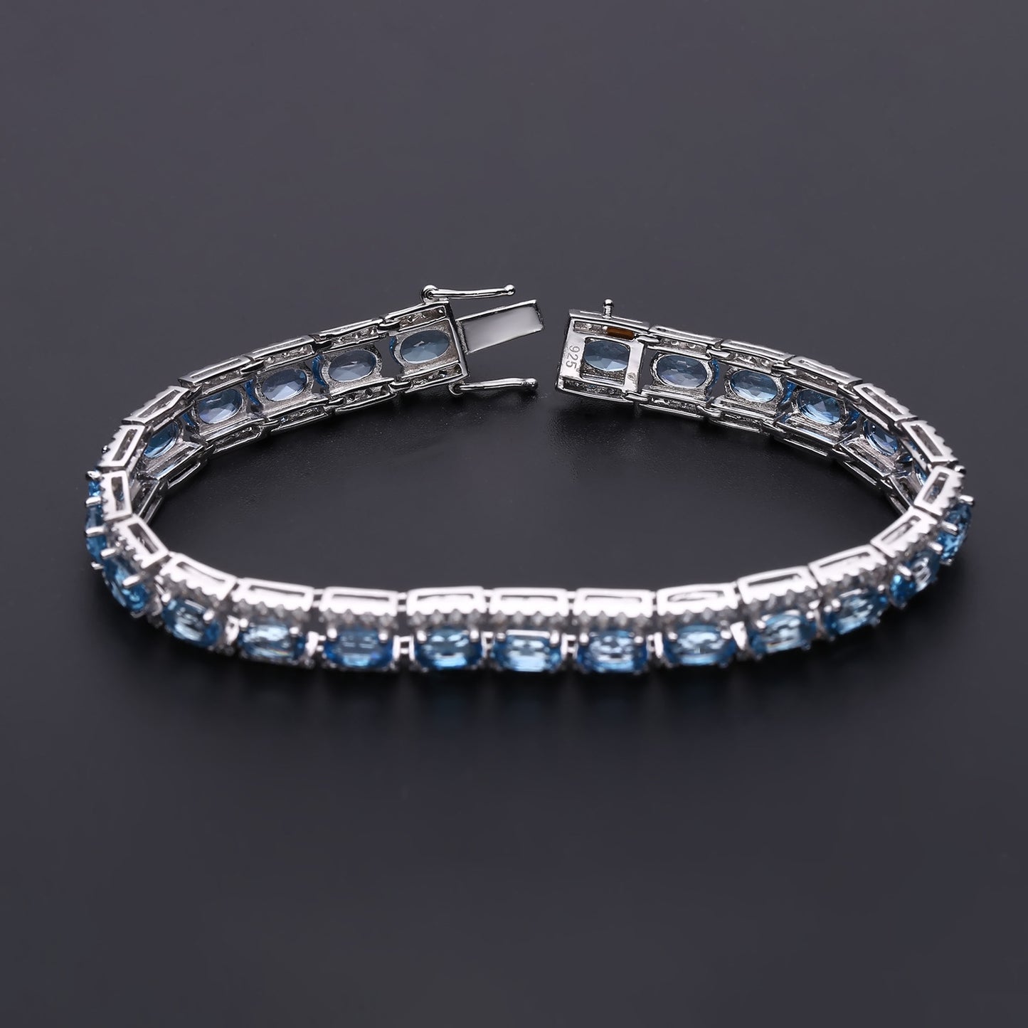 OliyaDesign High-End Natural Blue Topaz Fashion Luxury S925 Silver Bracelet