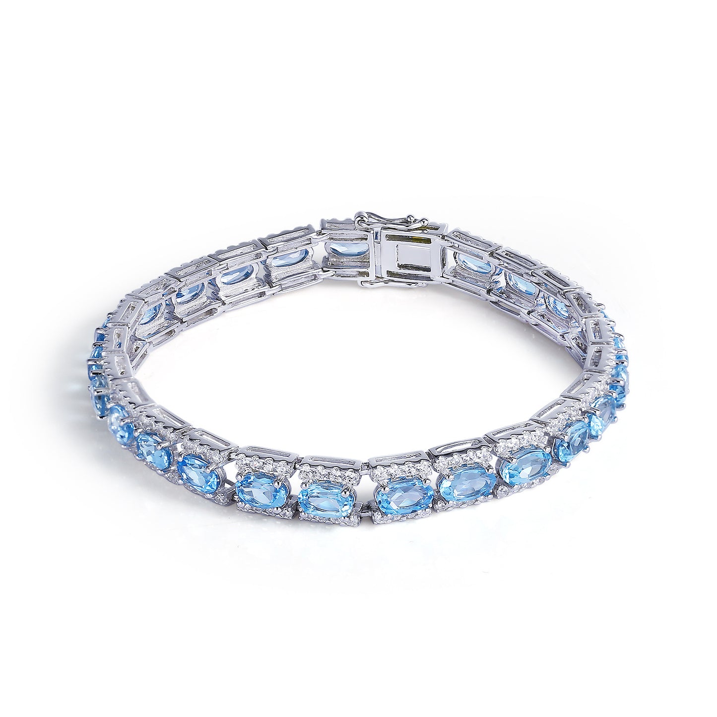 OliyaDesign High-End Natural Blue Topaz Fashion Luxury S925 Silver Bracelet