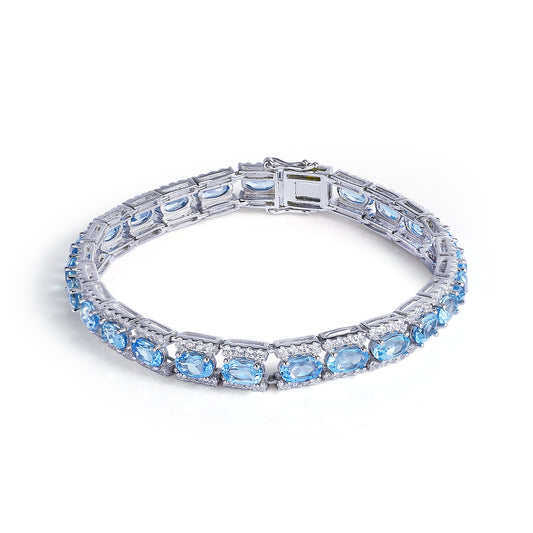 OliyaDesign High-End Natural Blue Topaz Fashion Luxury S925 Silver Bracelet