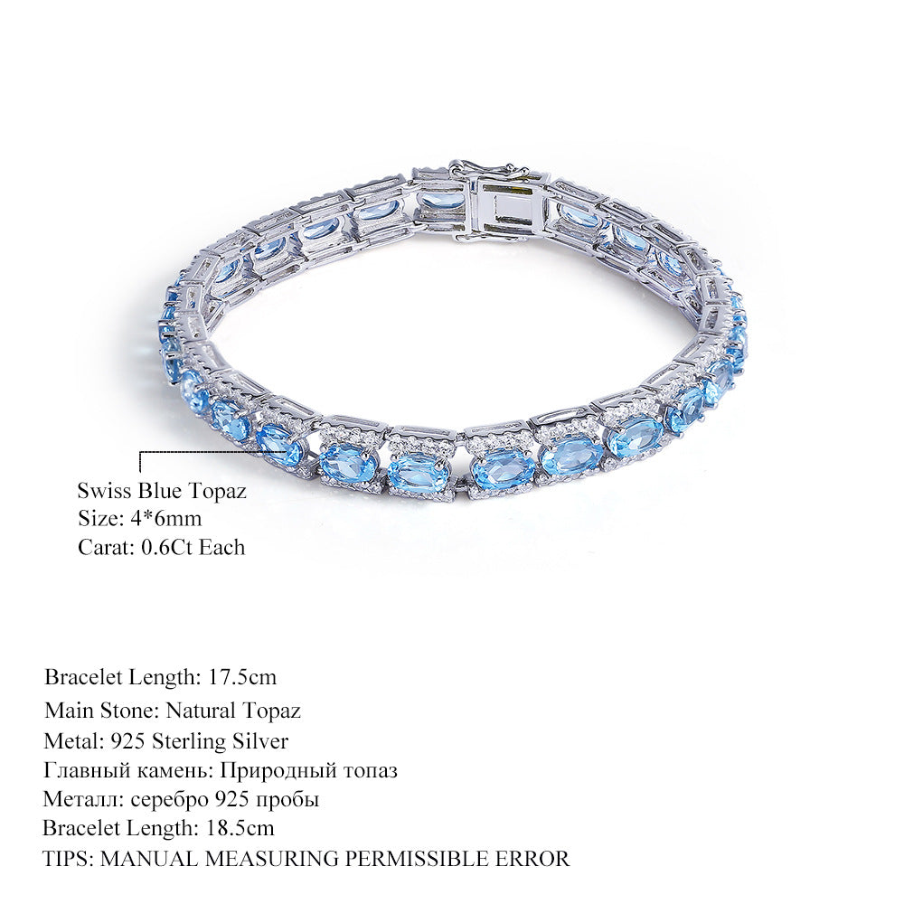 OliyaDesign High-End Natural Blue Topaz Fashion Luxury S925 Silver Bracelet