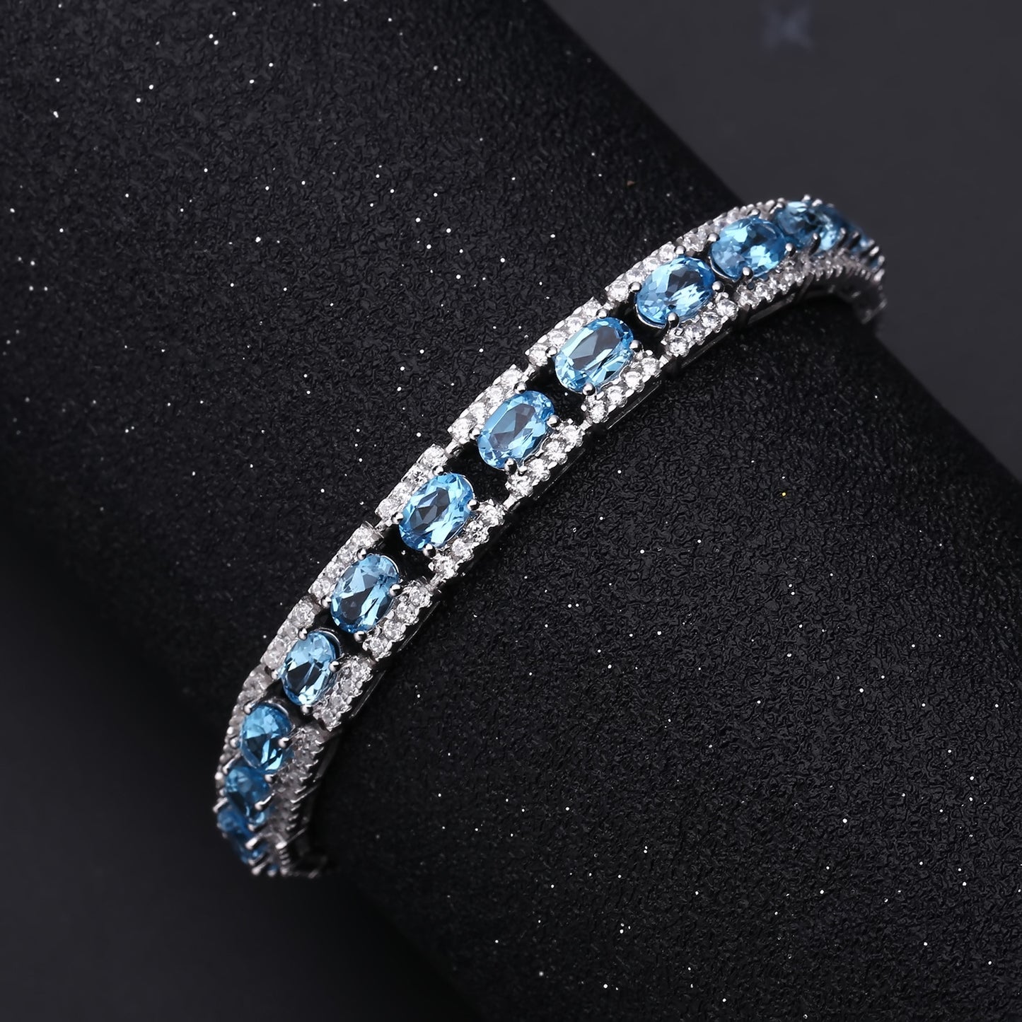 OliyaDesign High-End Natural Blue Topaz Fashion Luxury S925 Silver Bracelet