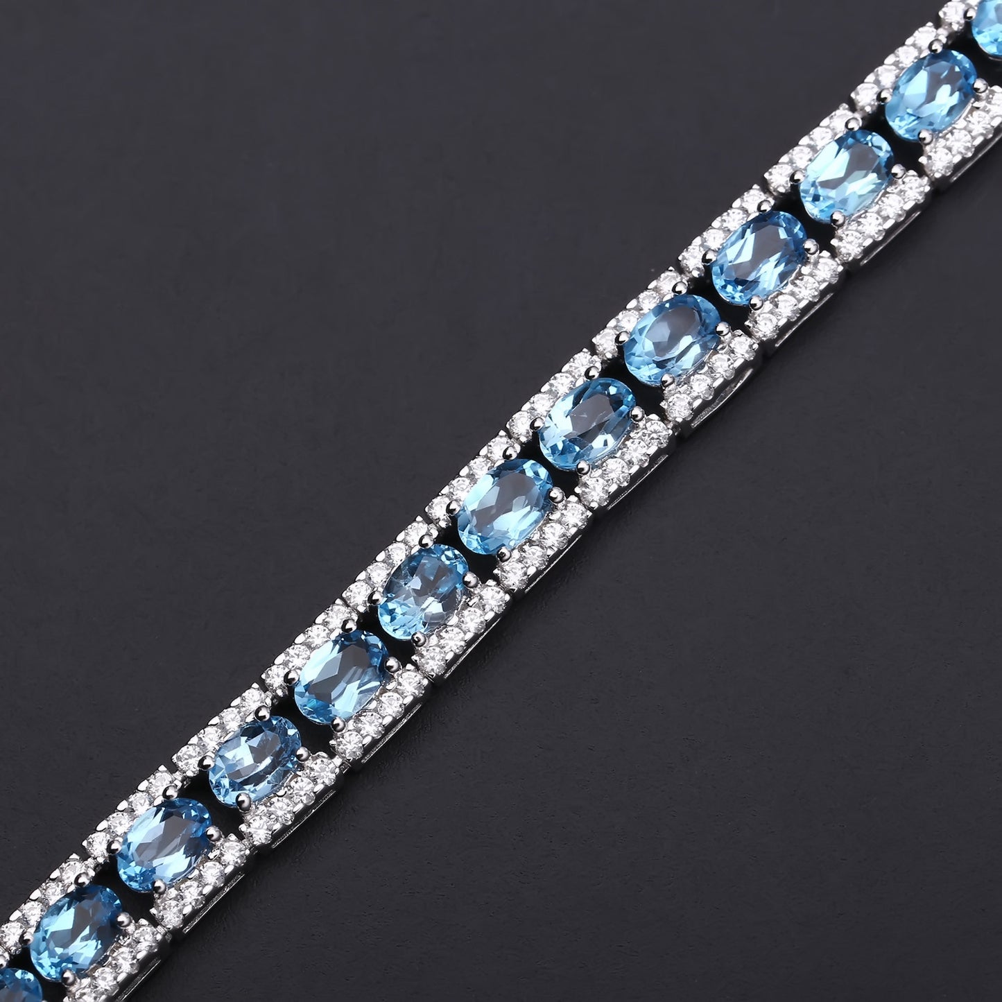 OliyaDesign High-End Natural Blue Topaz Fashion Luxury S925 Silver Bracelet