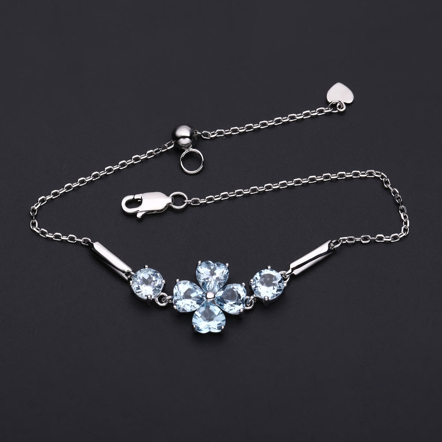 OliyaDesign S925 Sterling Silver Bracelet with Four-Leaf Clover and Natural Topaz