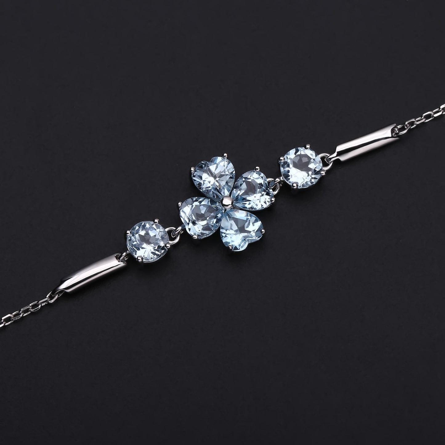 OliyaDesign S925 Sterling Silver Bracelet with Four-Leaf Clover and Natural Topaz
