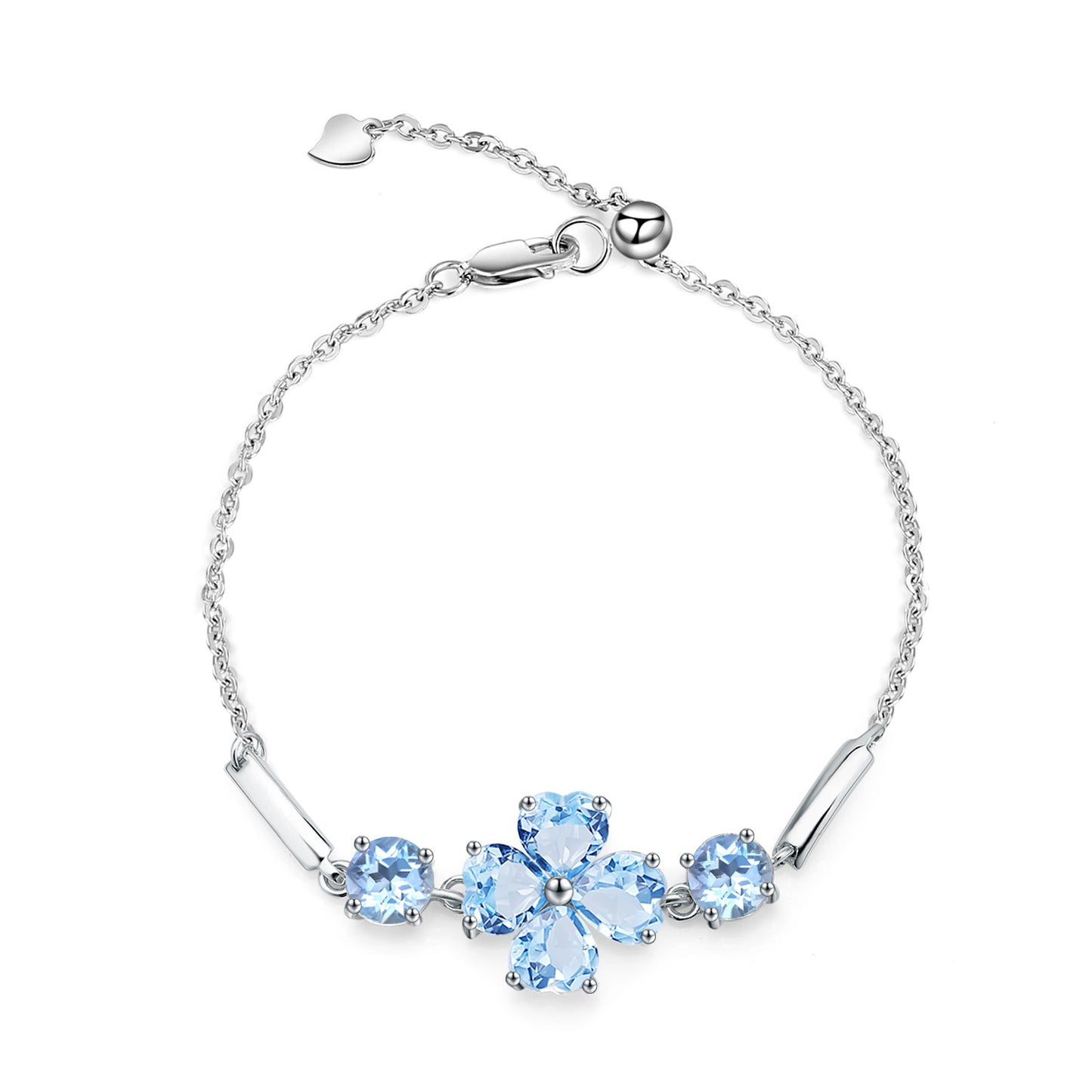 OliyaDesign S925 Sterling Silver Bracelet with Four-Leaf Clover and Natural Topaz
