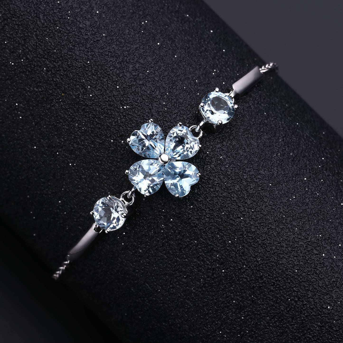 OliyaDesign S925 Sterling Silver Bracelet with Four-Leaf Clover and Natural Topaz