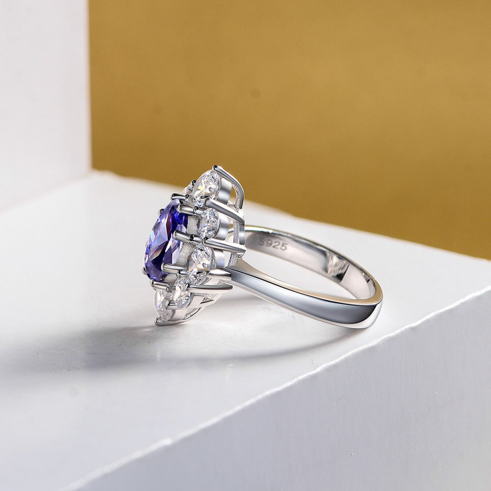 OliyaDesign 1.5Ct Oval 6*9 Sapphire 925 Silver Ring