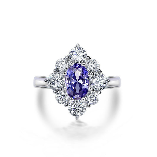 OliyaDesign 1.5Ct Oval 6*9 Sapphire 925 Silver Ring