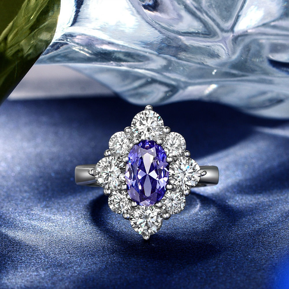 OliyaDesign 1.5Ct Oval 6*9 Sapphire 925 Silver Ring