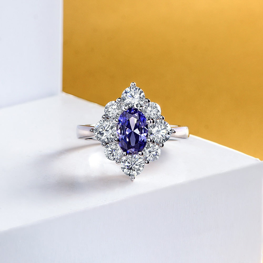 OliyaDesign 1.5Ct Oval 6*9 Sapphire 925 Silver Ring