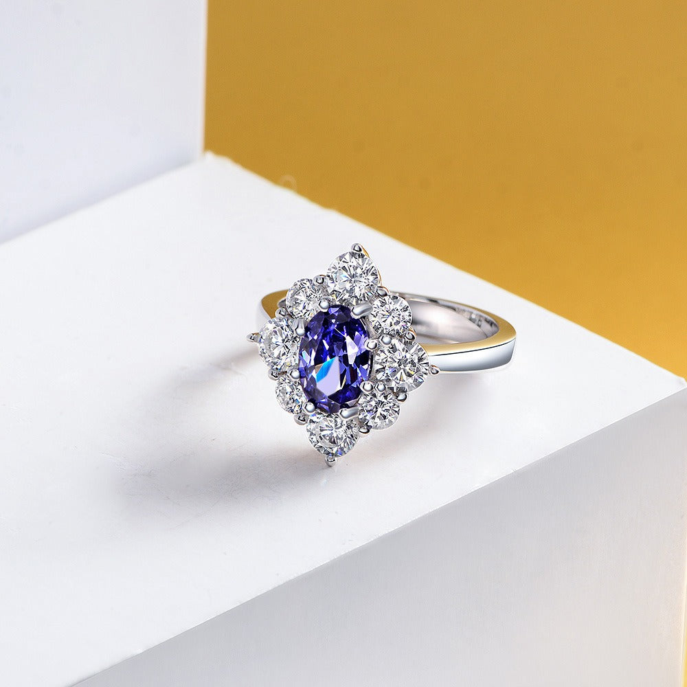 OliyaDesign 1.5Ct Oval 6*9 Sapphire 925 Silver Ring