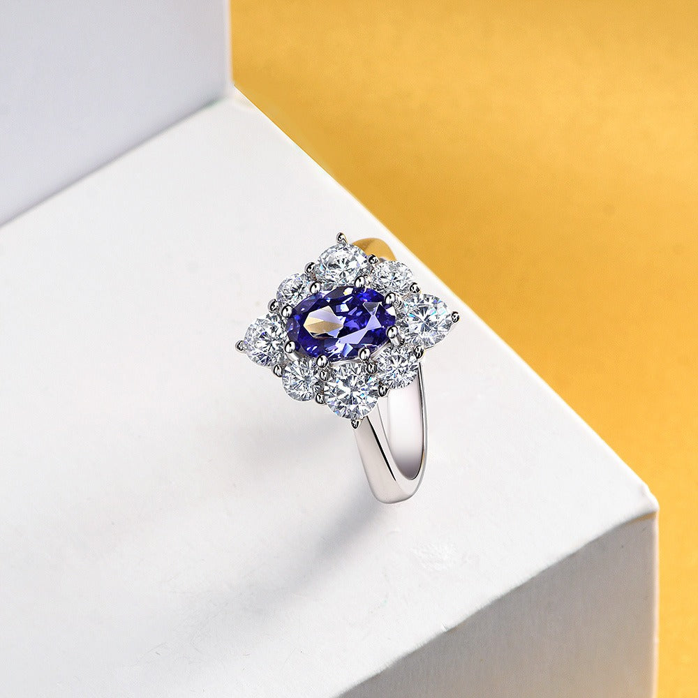 OliyaDesign 1.5Ct Oval 6*9 Sapphire 925 Silver Ring