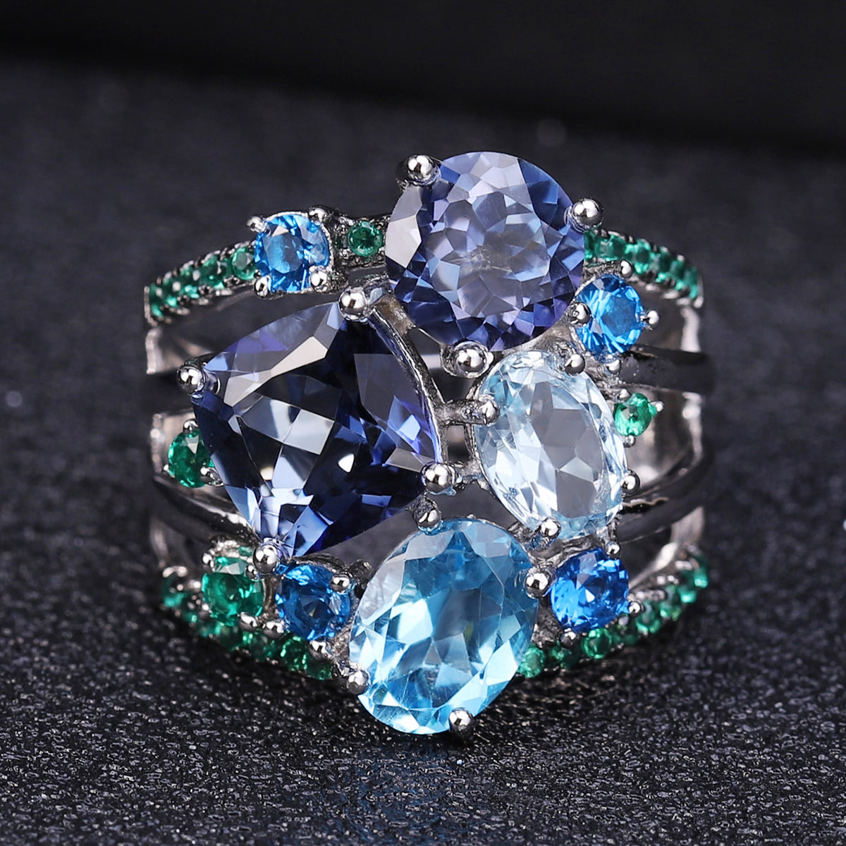 OliyaDesign High-End S925 Sterling Silver Ring With Gemstones For Banquets