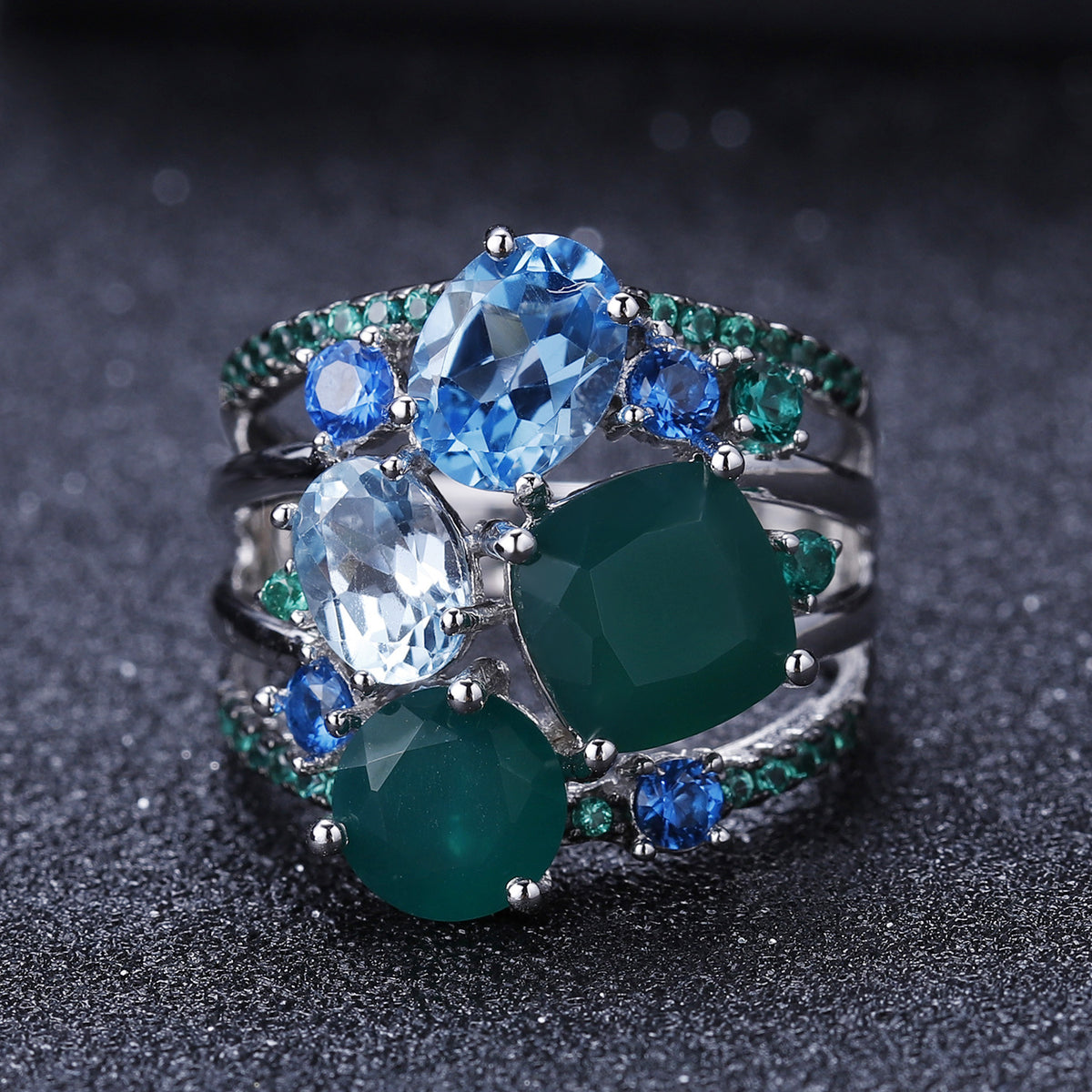 OliyaDesign High-End S925 Sterling Silver Ring With Gemstones For Banquets