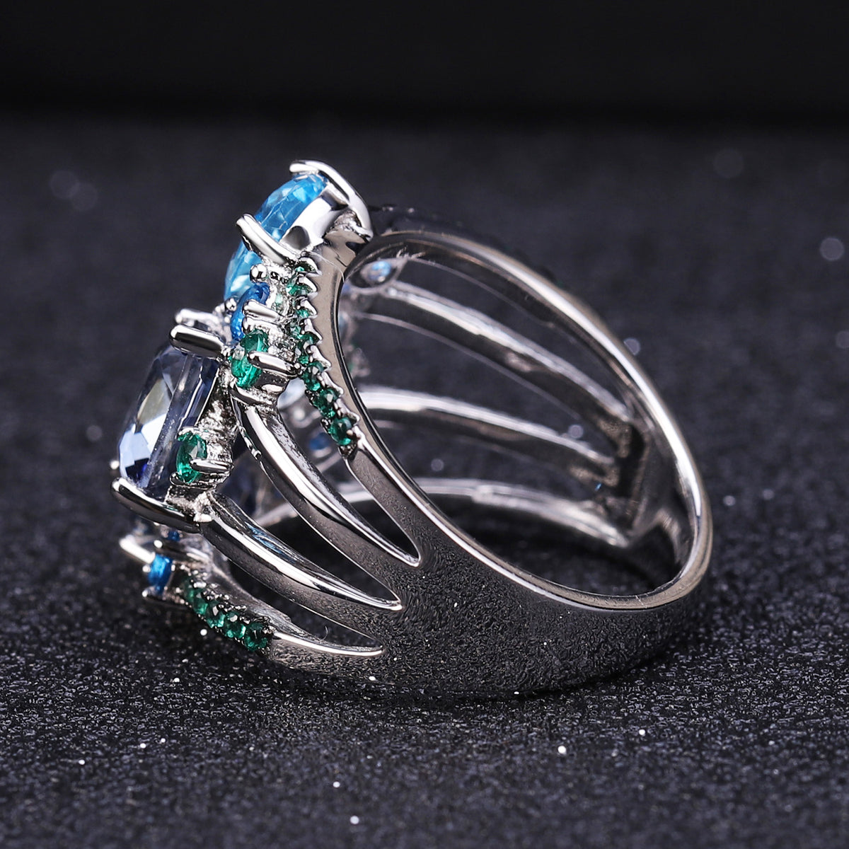 OliyaDesign High-End S925 Sterling Silver Ring With Gemstones For Banquets