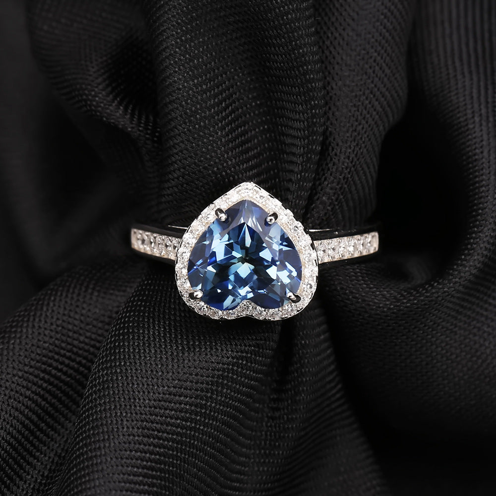 OliyaDesign Luxury Design 925 Silver Colored Gemstone And Crystal Ring