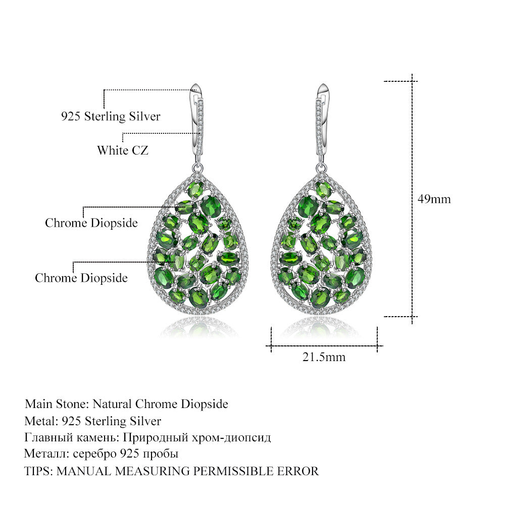 OliyaDesign Tourmaline European And American Retro Style Personalized Colorful Gemstone Natural Crystal S925 Silver Earrings
