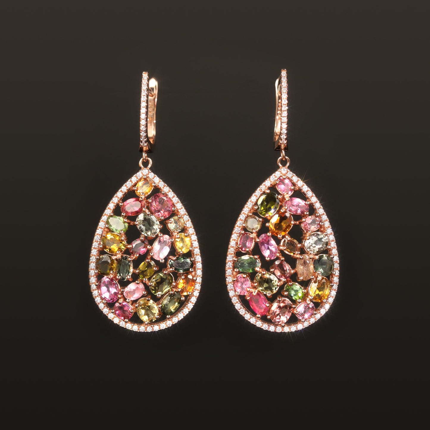 OliyaDesign Tourmaline European And American Retro Style Personalized Colorful Gemstone Natural Crystal S925 Silver Earrings