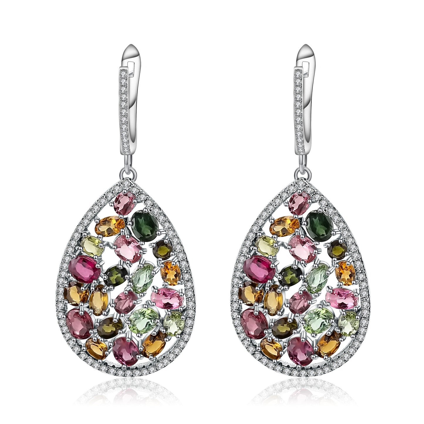 OliyaDesign Tourmaline European And American Retro Style Personalized Colorful Gemstone Natural Crystal S925 Silver Earrings