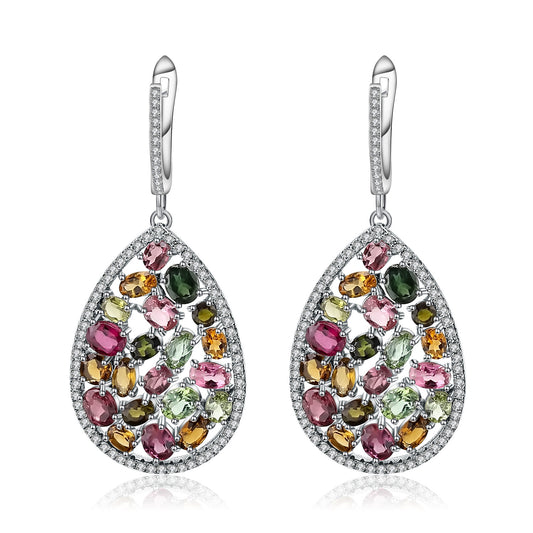 OliyaDesign Tourmaline European And American Retro Style Personalized Colorful Gemstone Natural Crystal S925 Silver Earrings
