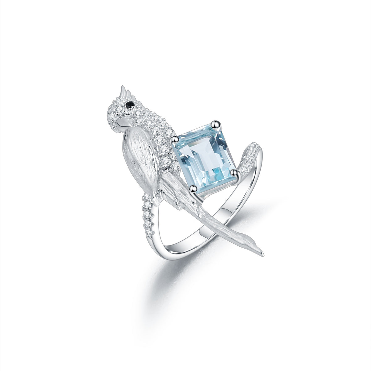 OliyaDesign Designer-Style, High-End Ring Featuring A Bird Design, Made Of S925 Sterling Silver And Set With Natural Amethyst.