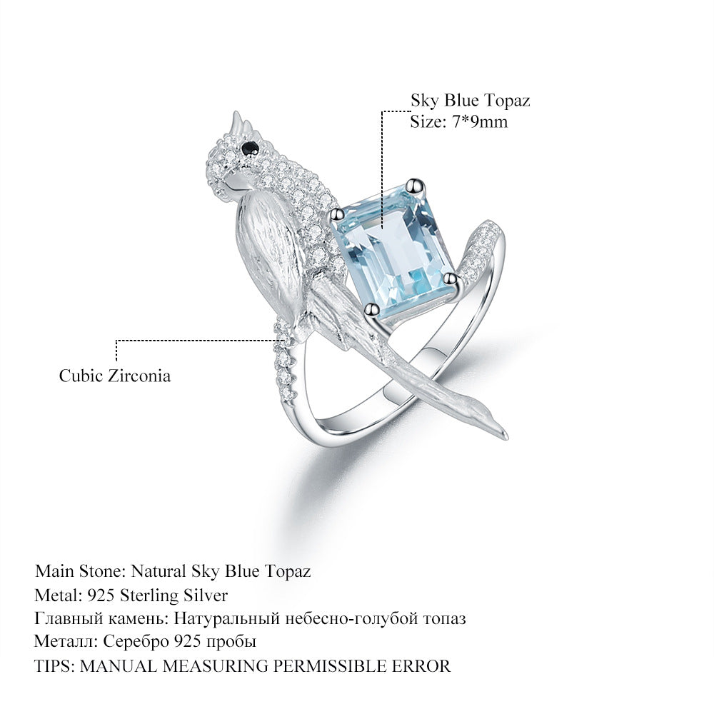 OliyaDesign Designer-Style, High-End Ring Featuring A Bird Design, Made Of S925 Sterling Silver And Set With Natural Amethyst.