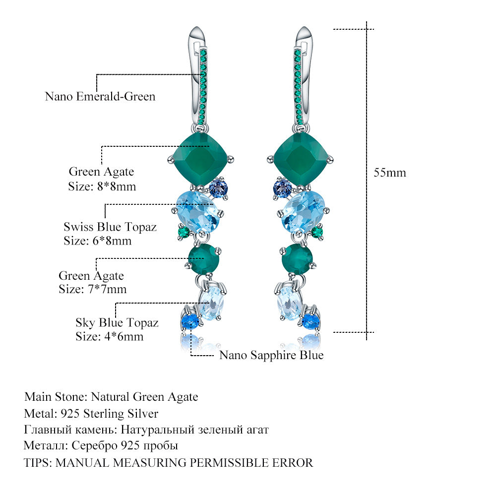 OliyaDesign Luxury Designer-Style High-End S925 Sterling Silver Natural Gemstone Earrings