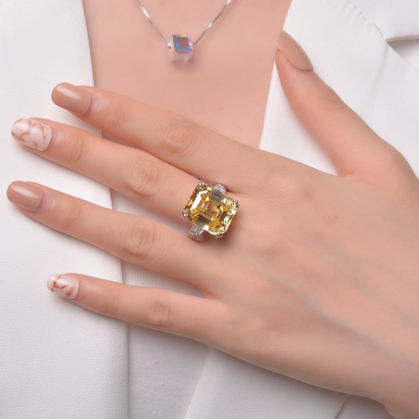 OliyaDesign 15-Carat Luxury High-Carbon 925 Sterling Silver Zircon Ring