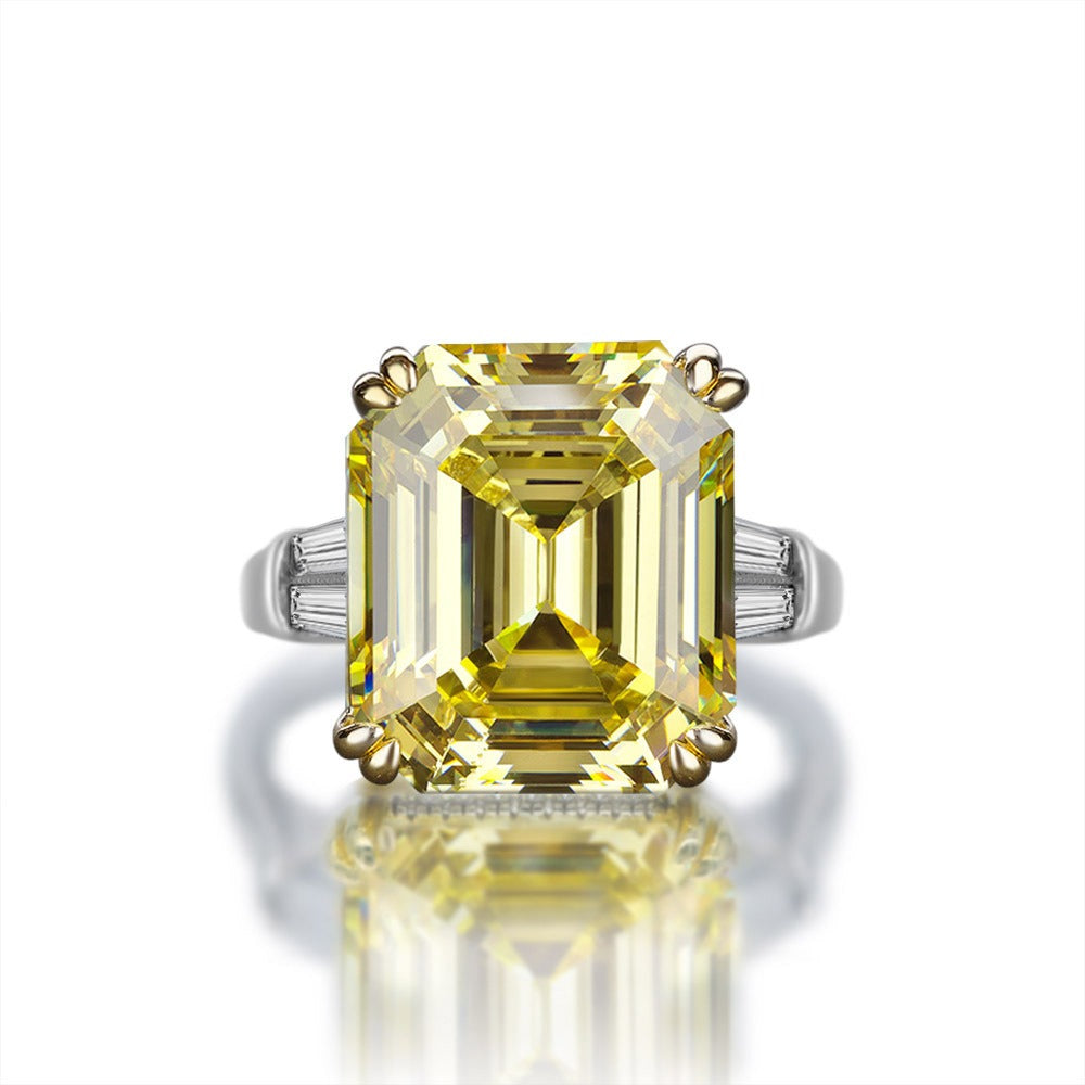 OliyaDesign 15-Carat Luxury High-Carbon 925 Sterling Silver Zircon Ring