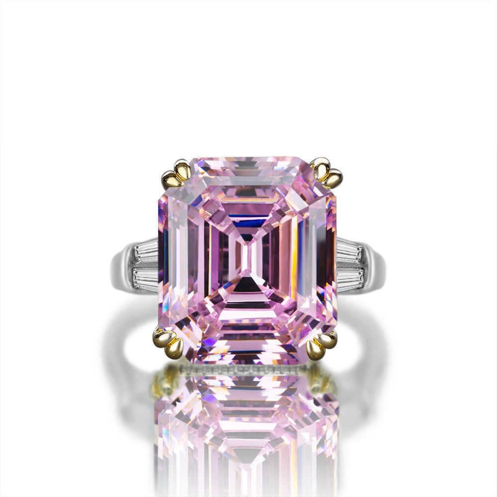OliyaDesign 15-Carat Luxury High-Carbon 925 Sterling Silver Zircon Ring