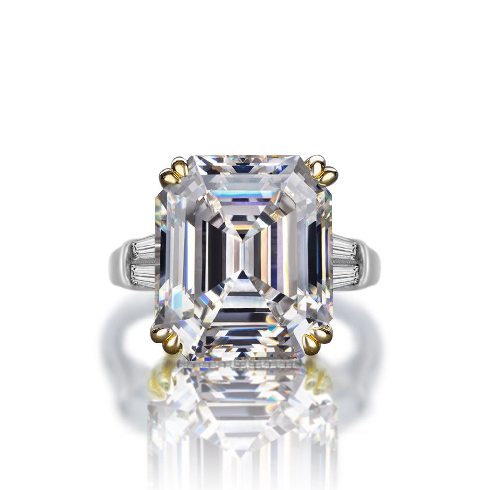 OliyaDesign 15-Carat Luxury High-Carbon 925 Sterling Silver Zircon Ring