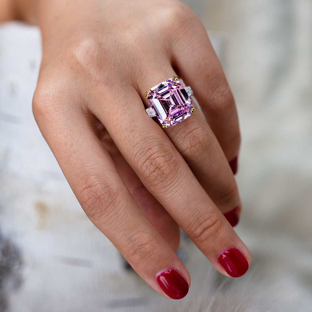 OliyaDesign 15-Carat Luxury High-Carbon 925 Sterling Silver Zircon Ring