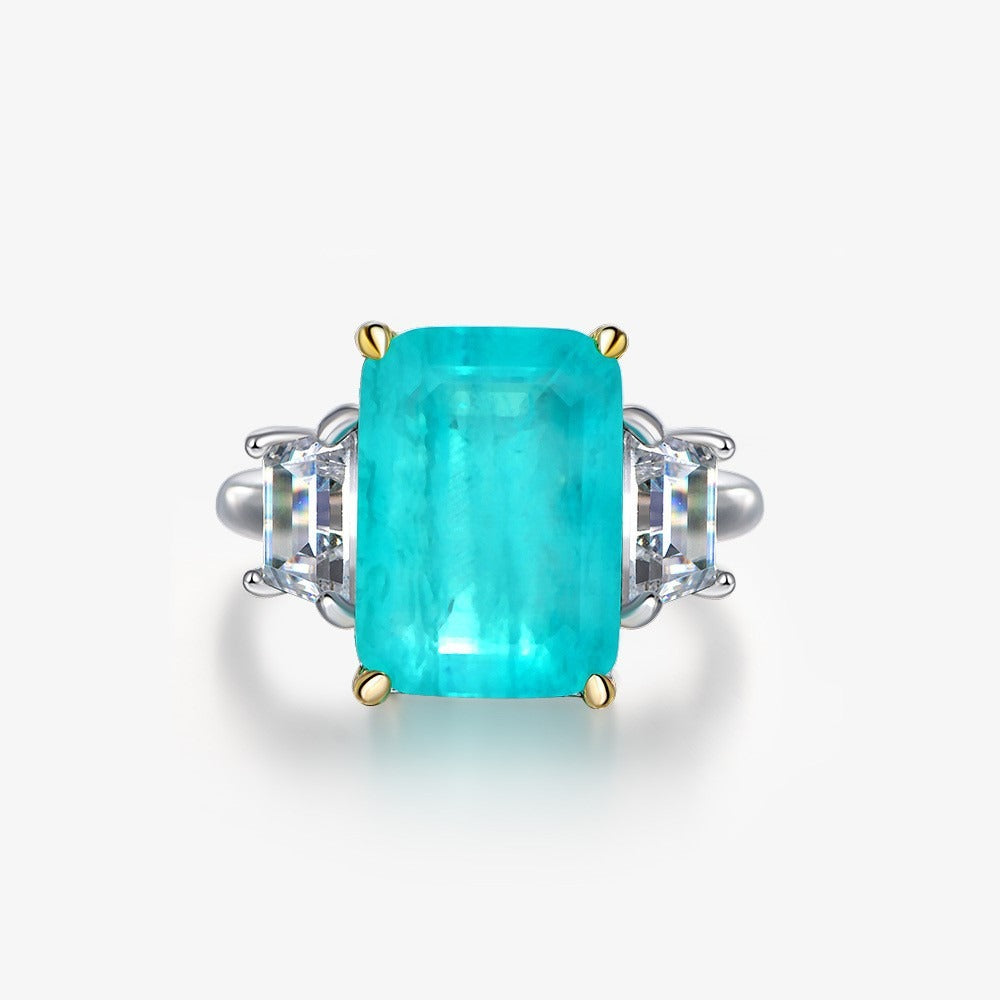 OliyaDesign 10*14 Rectangular 8Ct Synthetic Paraiba Ring