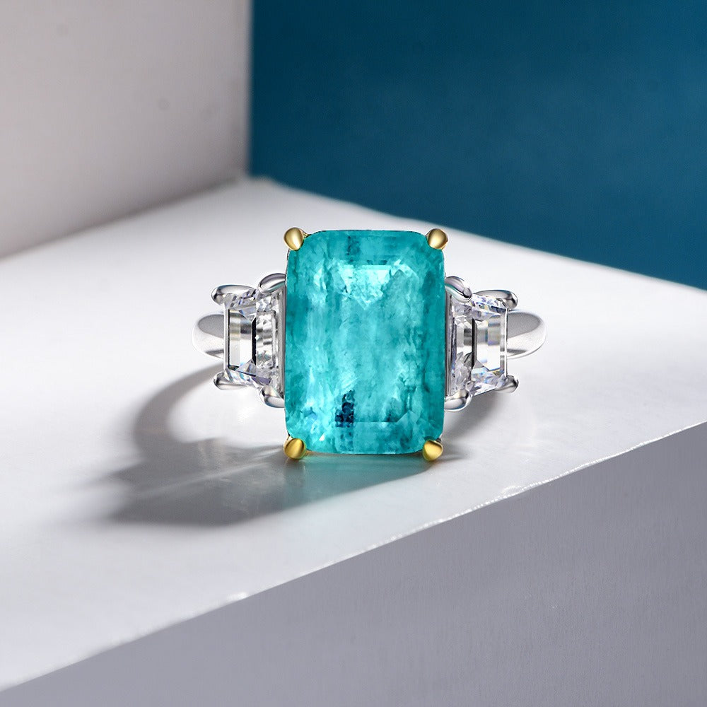 OliyaDesign 10*14 Rectangular 8Ct Synthetic Paraiba Ring