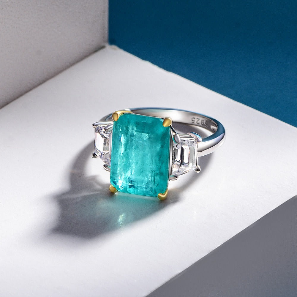 OliyaDesign 10*14 Rectangular 8Ct Synthetic Paraiba Ring