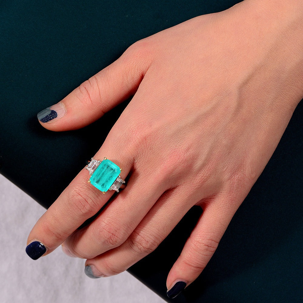 OliyaDesign 10*14 Rectangular 8Ct Synthetic Paraiba Ring