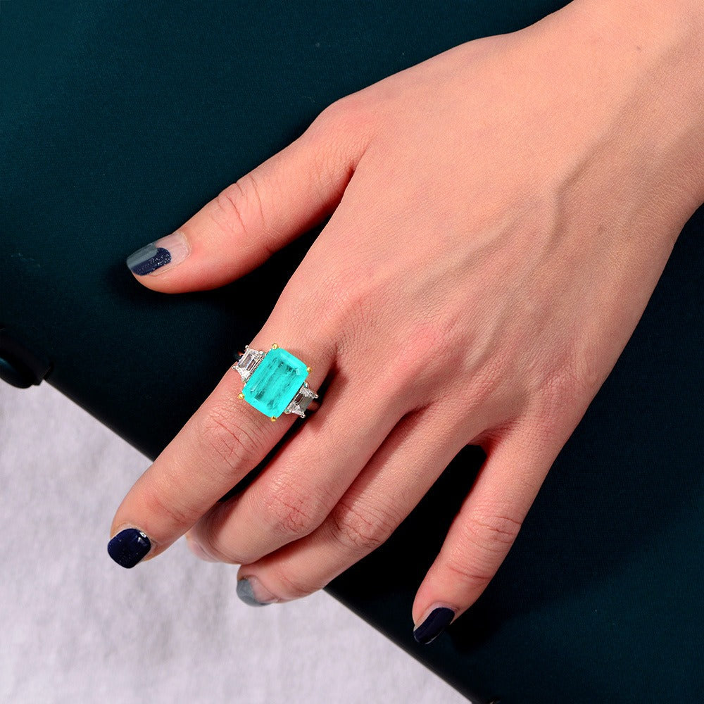 OliyaDesign 10*14 Rectangular 8Ct Synthetic Paraiba Ring
