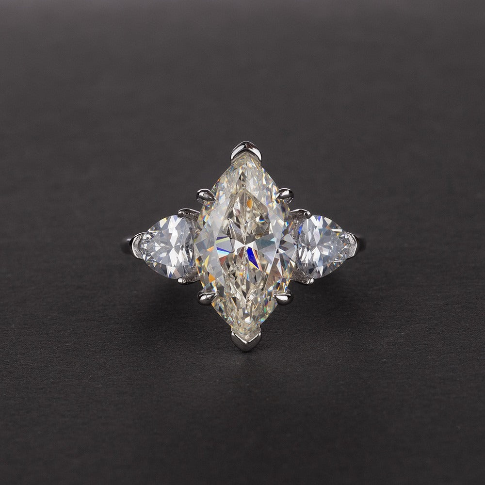 OliyaDesign 3-Carat S925 Sterling Silver Ring Set With High-Carbon Diamond Marquise 8*14Mm