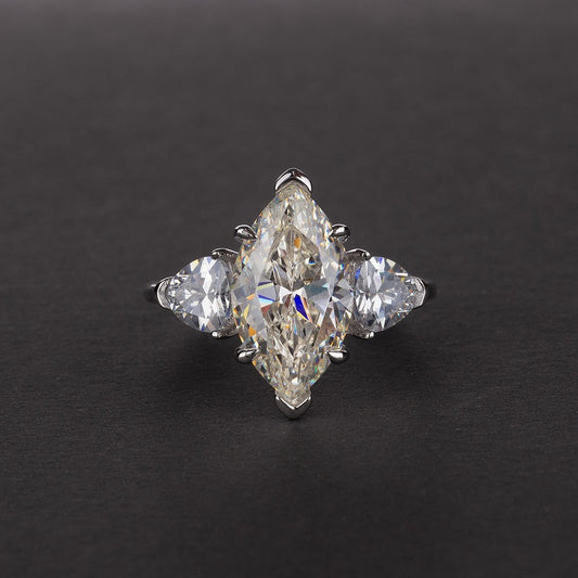 OliyaDesign 3-Carat S925 Sterling Silver Ring Set With High-Carbon Diamond Marquise 8*14Mm