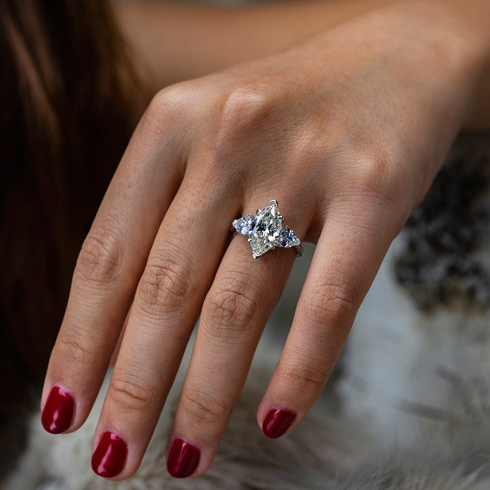 OliyaDesign 3-Carat S925 Sterling Silver Ring Set With High-Carbon Diamond Marquise 8*14Mm